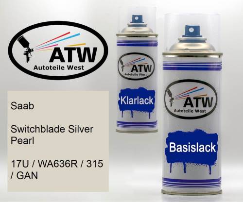 Saab, Switchblade Silver Pearl, 17U / WA636R / 315 / GAN: 400ml Sprühdose + 400ml Klarlack - Set, von ATW Autoteile West.